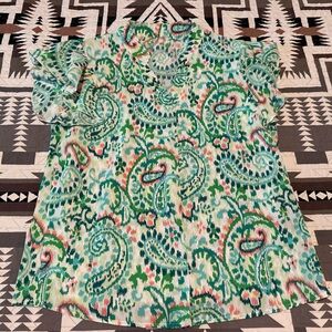 SHEIN Blue Green Printed Short Sleeve Blouse